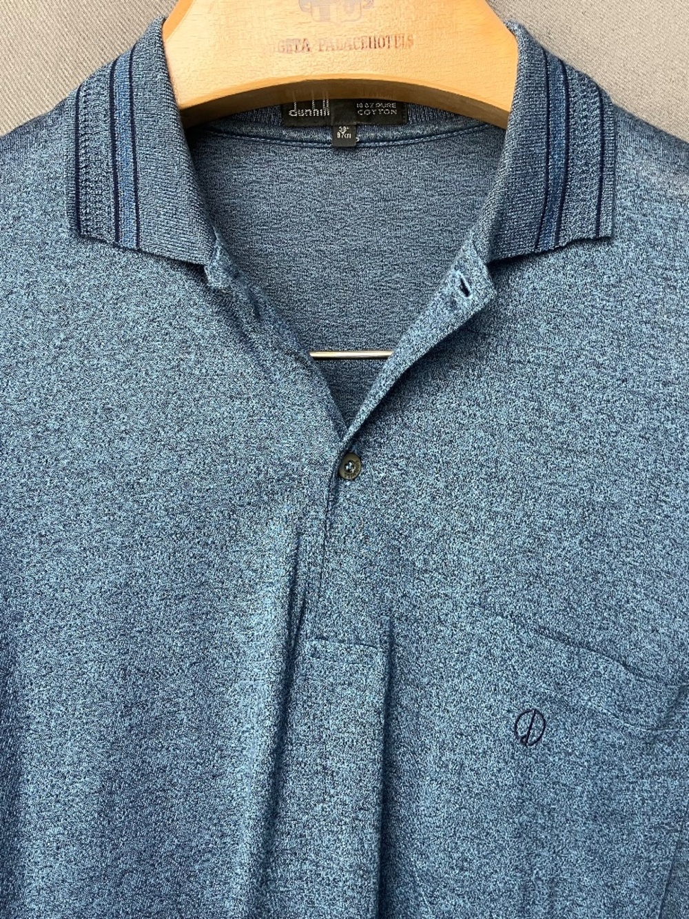 Dunhill London Fine Knit Long Sleeve Polo 38/M – Heather Blue Mercerized Cotton